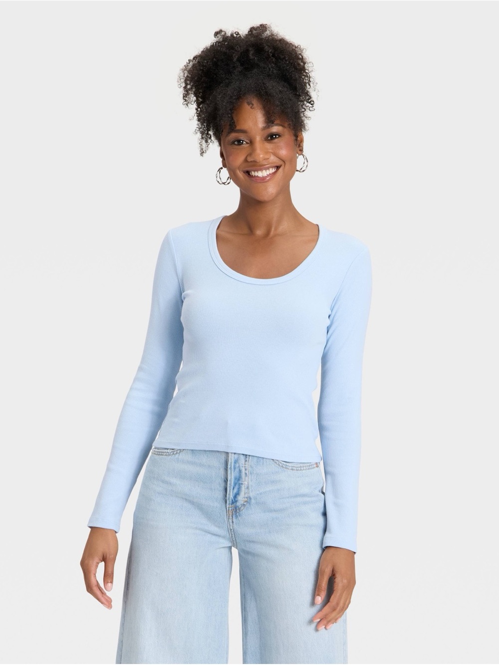 Universal Thread Light Blue Scoop Neck Long Sleeve Top